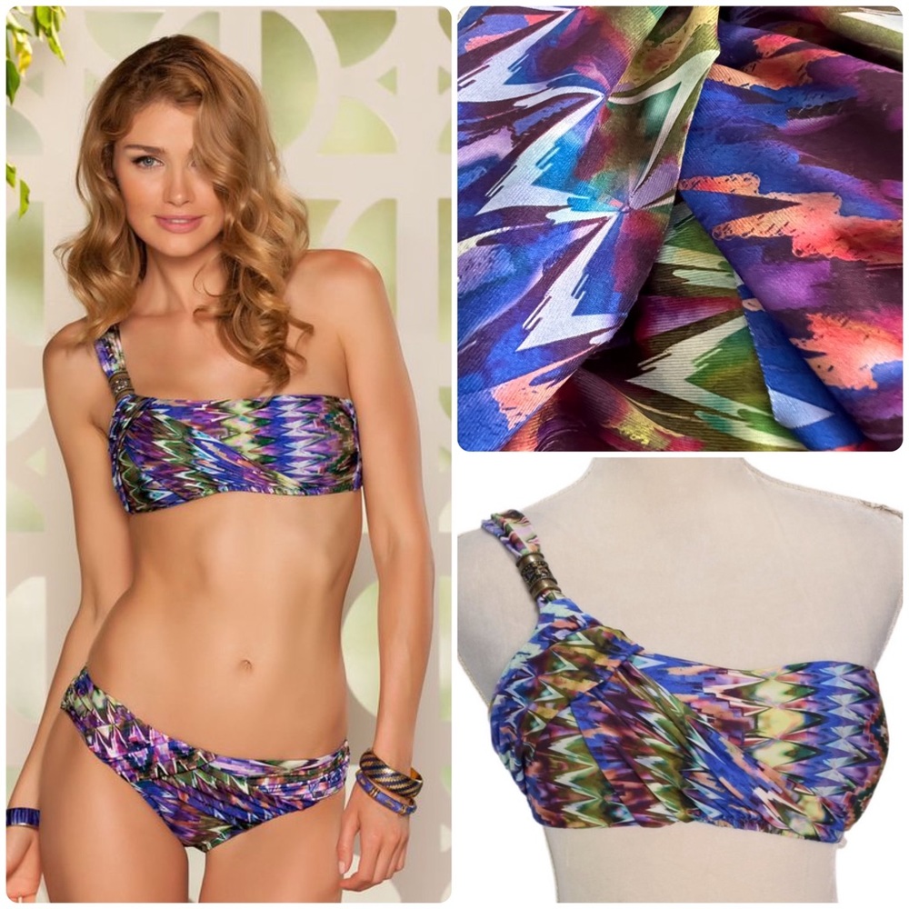 Becca Tanzania One-Shoulder Bikini Top swimsuit Swim Geometric‎ asymmetric